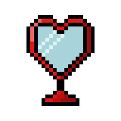 Pixel Art Heart-Shaped Mirror with Red Frame