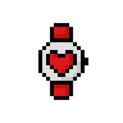 Pixel Art Red Heart Watch Face with White Circular Frame and Red Accents
