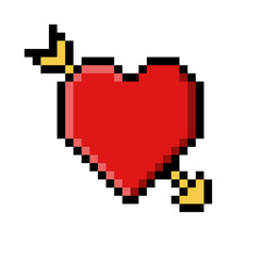 Pixel Art Red Heart Pierced by Yellow Arrow 