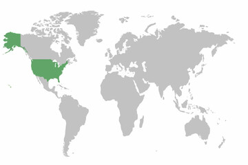 Obraz premium Full 2D World Map Vector with USA Highlighted in Navy Blue.