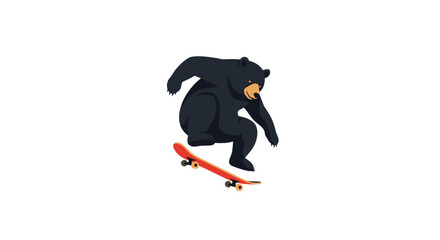 Black bear performing a skateboarding trick with skill.