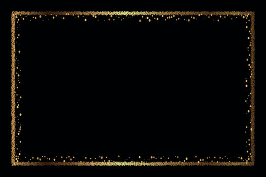 Sparkling rectangle gold border with glitter texture. Festive frame isolated on a black background
