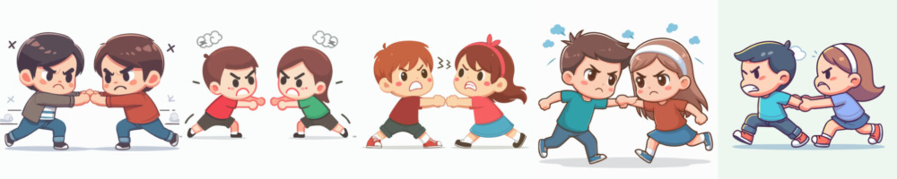 Cartoon Playful Scene Of Children Arguing and Fighting Illustration Asset
