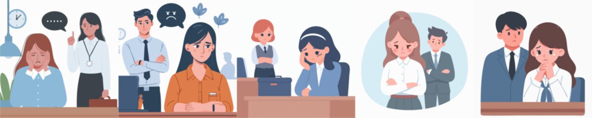 Flat Illustration Depressed and Angry Business People in the Office