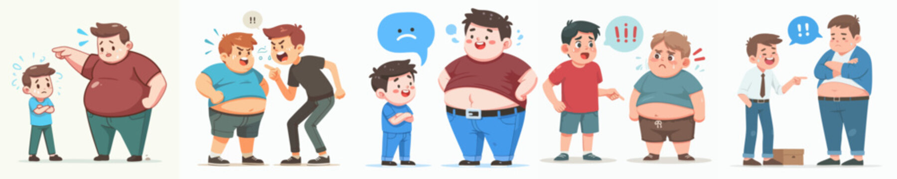 Cartoonish Illustration Showing Body Shaming and Bullying with Different Characters