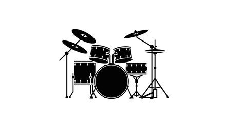 Black Silhouette Drum Kit Musical Instrument Illustration.