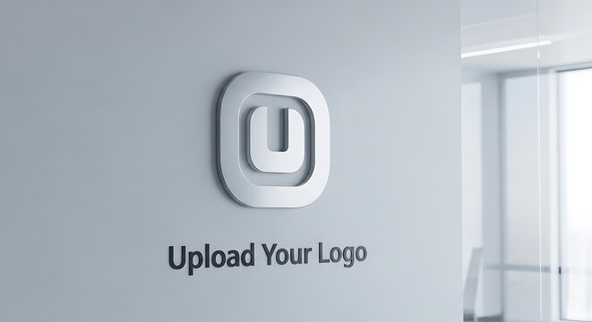 White wall with logo placeholder and text Upload Your Logo.