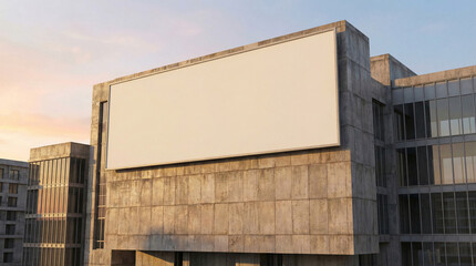 Obraz premium Blank advertising billboard on a modern building facade against a clear sky