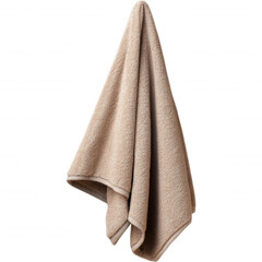 Soft and Absorbent Beige Towel Hanging Against a Dark Backdrop Texture