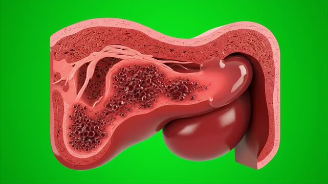 Detailed 3D CGI Medical Illustration of Pancreas Cross Section Isolated on Green Screen for Medical Education and