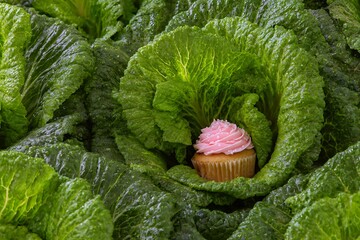 cupcake sitting inside a salad