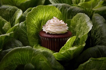 cupcake sitting inside a salad