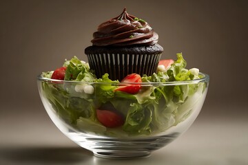 cupcake sitting inside a salad