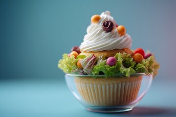 cupcake sitting inside a salad