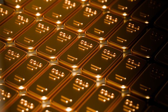 3d gold bars pattern. wealth concept. banner background bullion ingots luxury finance for web banner. advertising for gold investment. 3d render.