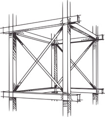 Fototapeta premium Hand drawn architectural of a complex steel frame structure construction