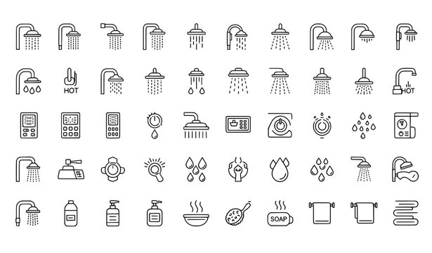Professional minimal shower line icon pack of 80 editable symbols