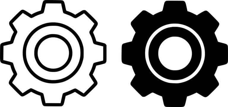 Industrial icon, gear vector illustration, black and white in outline and silhouette design style