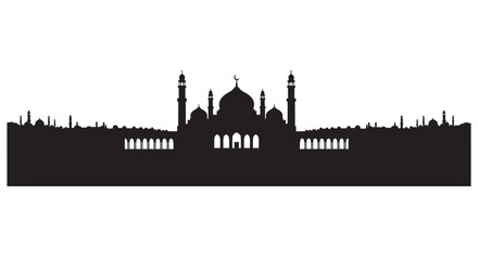 Taj Mahal silhouette landscape with domes and minarets on white background © Shahina