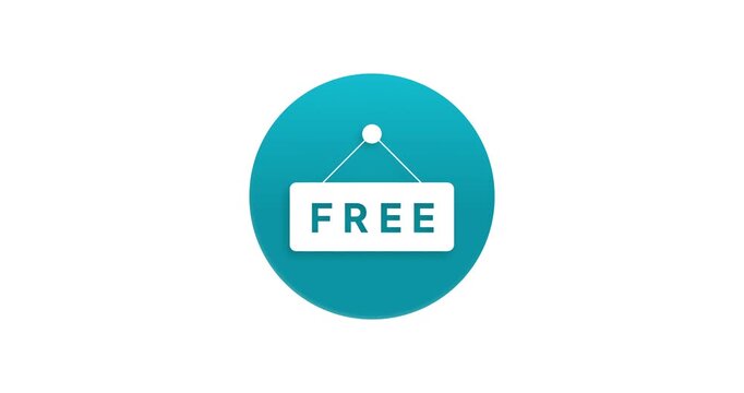 Animated free sign icon shown on a blue circular background, representing free offers, promotions, giveaways, trial access and zero cost services