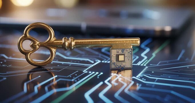 Golden key unlocking digital security on circuit board
