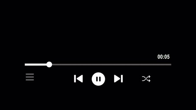 Audio music timeline bar animation on transparent background, Video music multimedia player with alpha channel, Thirty second videotimeline progress bar