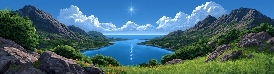 Obraz premium Scenic Mountain Lake with Clear Blue Water