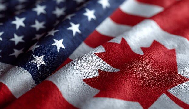Woven American and Canadian flags close-up canada united states