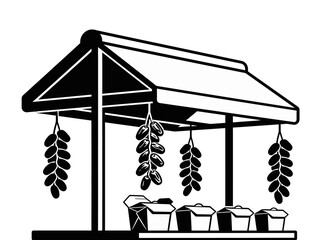 Market Stall with Hanging Plants and Potted Flowers Illustration