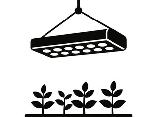 Indoor Gardening Scene with Grow Light and Seedlings.eps Illustration
