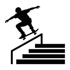 Skateboarder in Action on Staircase Rail, Vector Illustration