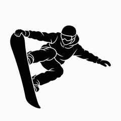 Snowboarder in mid-air performing a trick, captured from a dynamic angle, vector illustration, sports scene, action shot