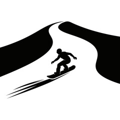 Snowboarder in action silhouette illustration on a winding slope vector graphic