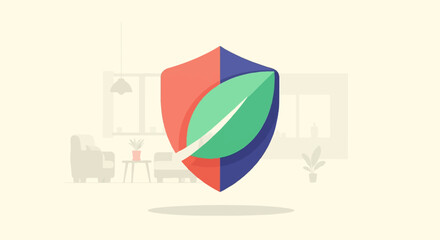 Minimalist abstract shield with a leaf symbol in a cozy room