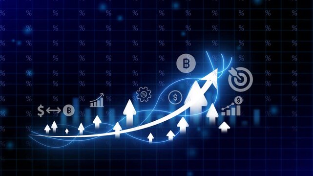 Business Growth Success Concept with Arrows and Graphs on Dark Blue Background finance chart