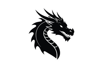 Fototapeta premium Black dragon head profile silhouette icon on white background with sharp horns and scales for fantasy designs