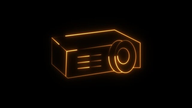 glowing abstract neon overhead projector icon animation, orange projector icon animated, projector 4d motion video animation on black background.