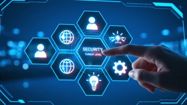 Modern security level concept with glowing hexagons and icons