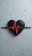 Marketing automation rentention concepts. Glowing red heartbeat pulse line on dark heart shape symbolizing vital marketing automation and customer retention strategies for healthy business growth