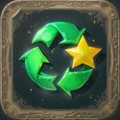 Marketing automation rentention concepts. Game icon showing recycle symbol with star for marketing automation strategy boosting player retention with rewards