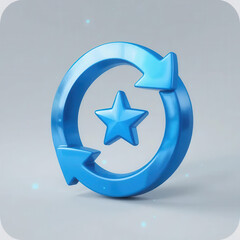Marketing automation rentention concepts. Glossy blue 3d icon for marketing automation showing star inside loop arrow representing success customer retention process improvement loop cycle