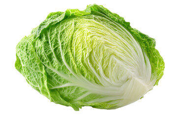 Fototapeta premium Fresh napa cabbage head isolated on transparent background. Fresh napa cabbage cut in half, vibrant green vegetable isolated on white background.