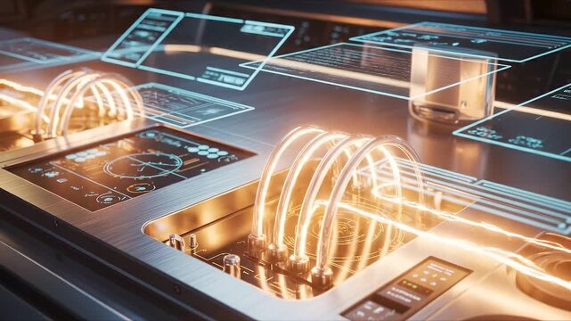 Futuristic Technology Display: An illuminated display reveals a cutting-edge technological setup, with glowing components and intricate circuitry that hint at the future of innovation. 