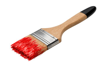 Paintbrush with red paint on bristles, representing creativity, art, renovation, and diy projects, transparent background