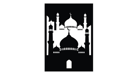 Mosque Silhouette Illustration on Black Background with Copy Space
