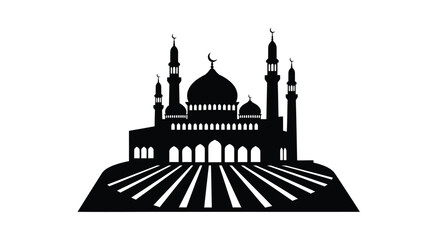 Mosque Silhouette with Crescent Moon and Minarets in Modern Flat Design