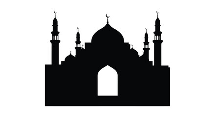 Mosque Silhouette with Minarets and Dome Islamic Architecture