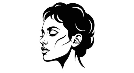 Elegant Woman Profile Portrait Black and White Illustration. © abbas