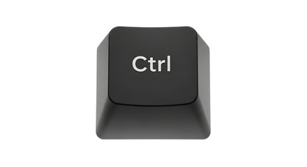 A close-up view of a computer keyboard control key on a black background