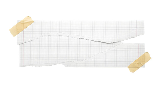 A torn piece of graph paper held together with tape on a black background